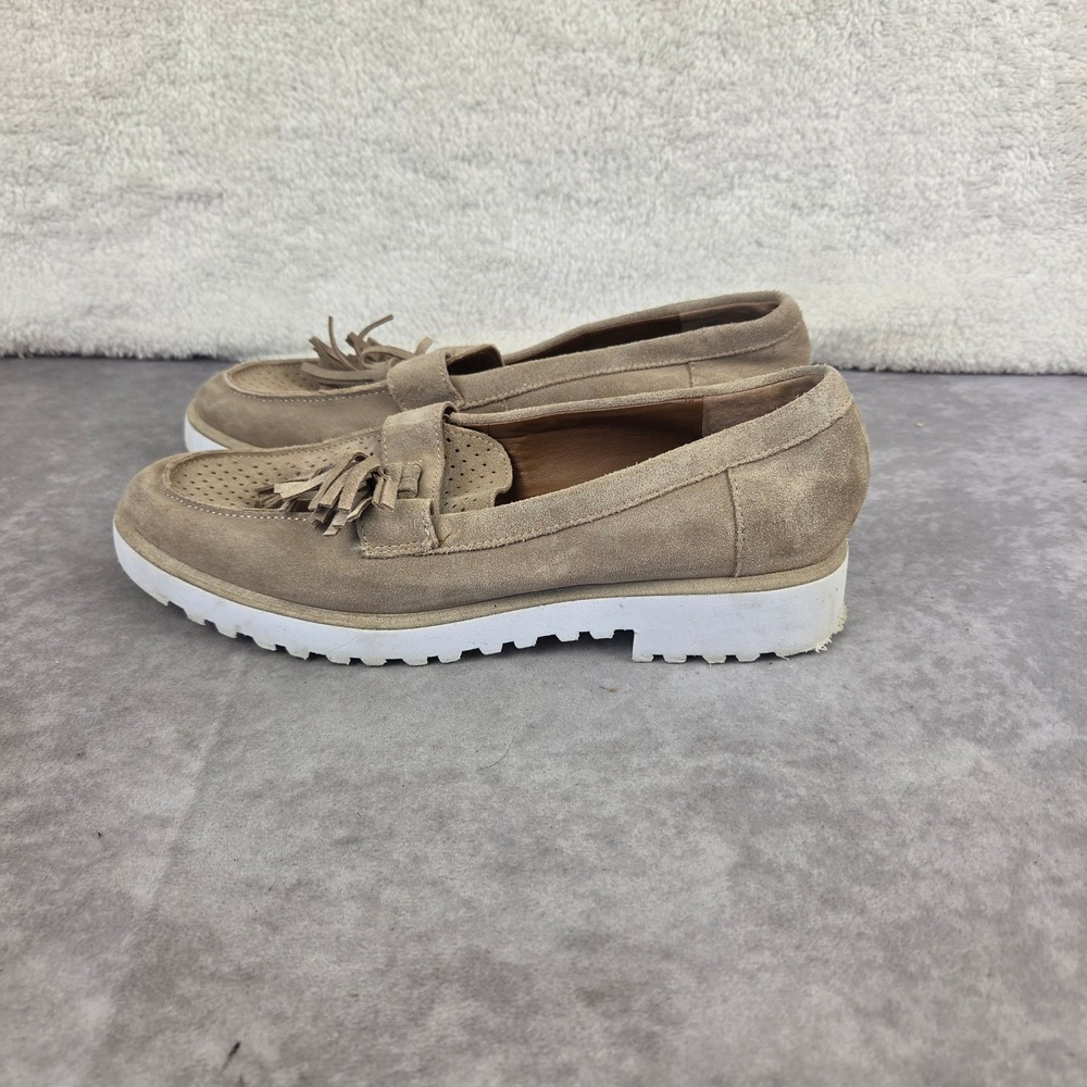 Franco Sarto Womens Tan Suede Tassel Platform Lug Sole Loafers Clipper Size 8M